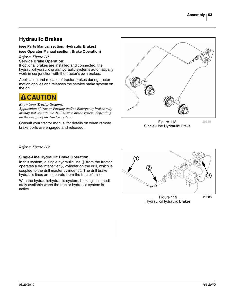 Hydraulic brakes, Single-line hydraulic brake operation | Great Plains NTA3007HD Predelivery Manual User Manual | Page 67 / 70