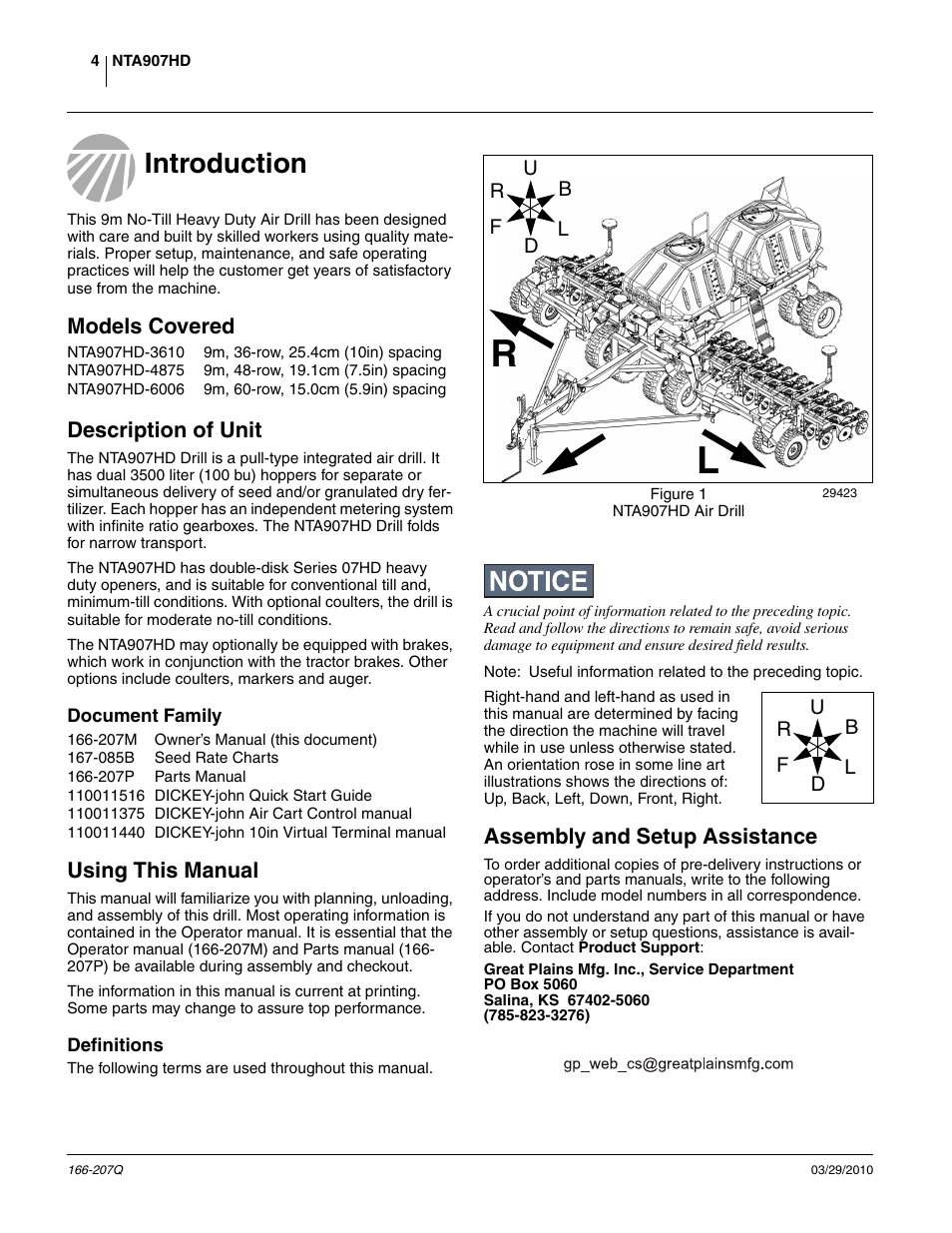 Introduction, Models covered, Description of unit | Document family, Using this manual, Definitions, Assembly and setup assistance, Introduction models covered description of unit | Great Plains NTA3007HD Predelivery Manual User Manual | Page 8 / 70