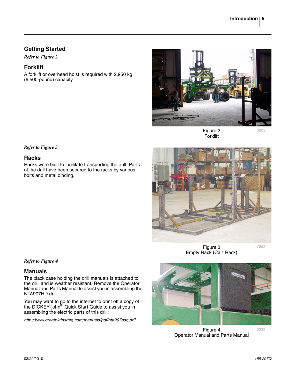 Getting started, Forklift, Racks | Manuals, Getting started forklift racks manuals | Great Plains NTA3007HD Predelivery Manual User Manual | Page 9 / 70