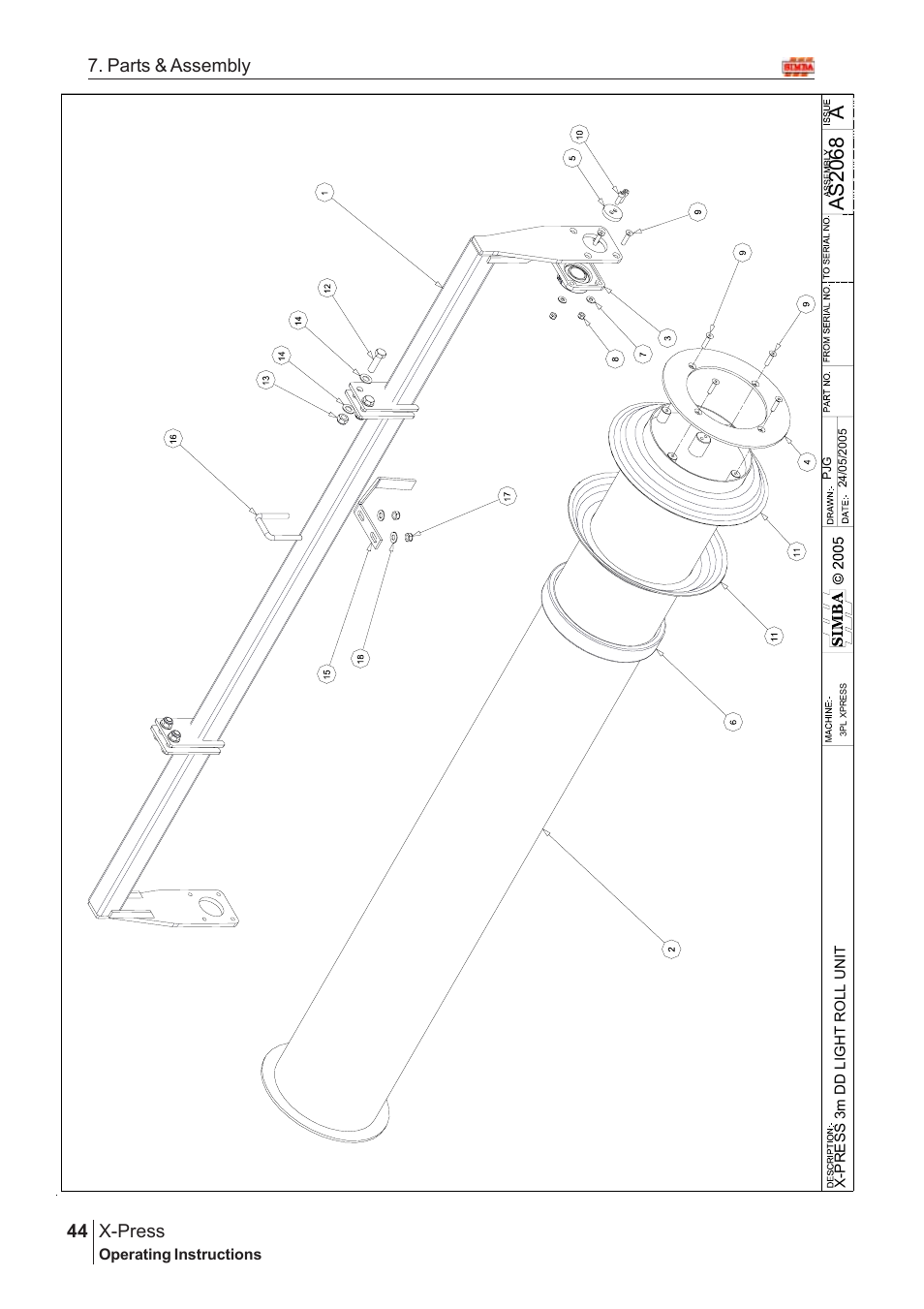 Aas20 68, X-press, 44 7. parts & assembly | Great Plains X-PresS 2005 Assembly Instructions User Manual | Page 10 / 20