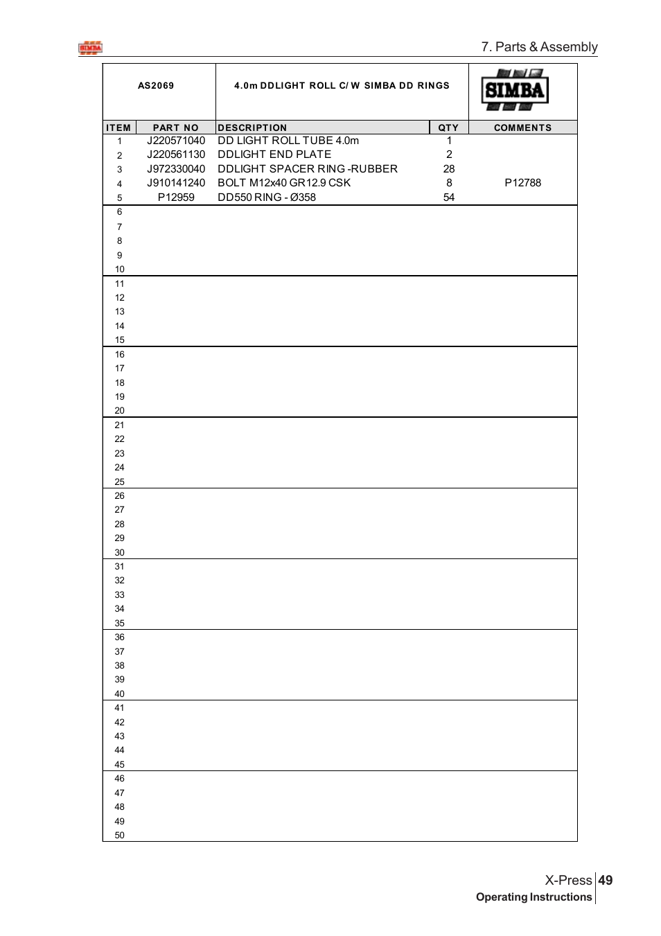 49 x-press, Parts & assembly | Great Plains X-PresS 2005 Assembly Instructions User Manual | Page 15 / 20
