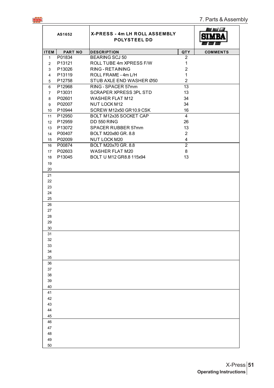 51 x-press, Parts & assembly | Great Plains X-PresS 2005 Assembly Instructions User Manual | Page 17 / 20
