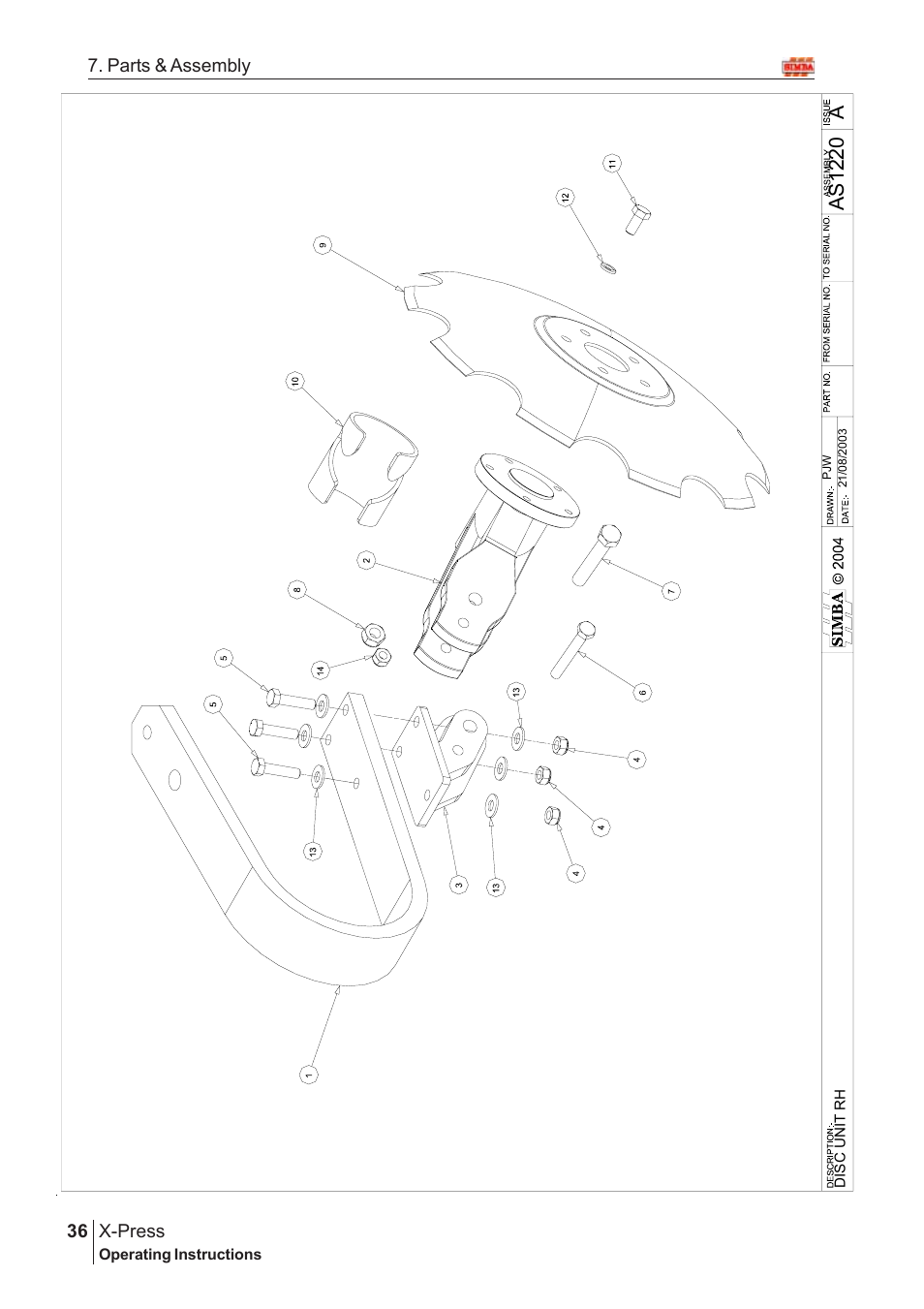 Aas12 20, X-press, 36 7. parts & assembly | Great Plains X-PresS 2005 Assembly Instructions User Manual | Page 2 / 20