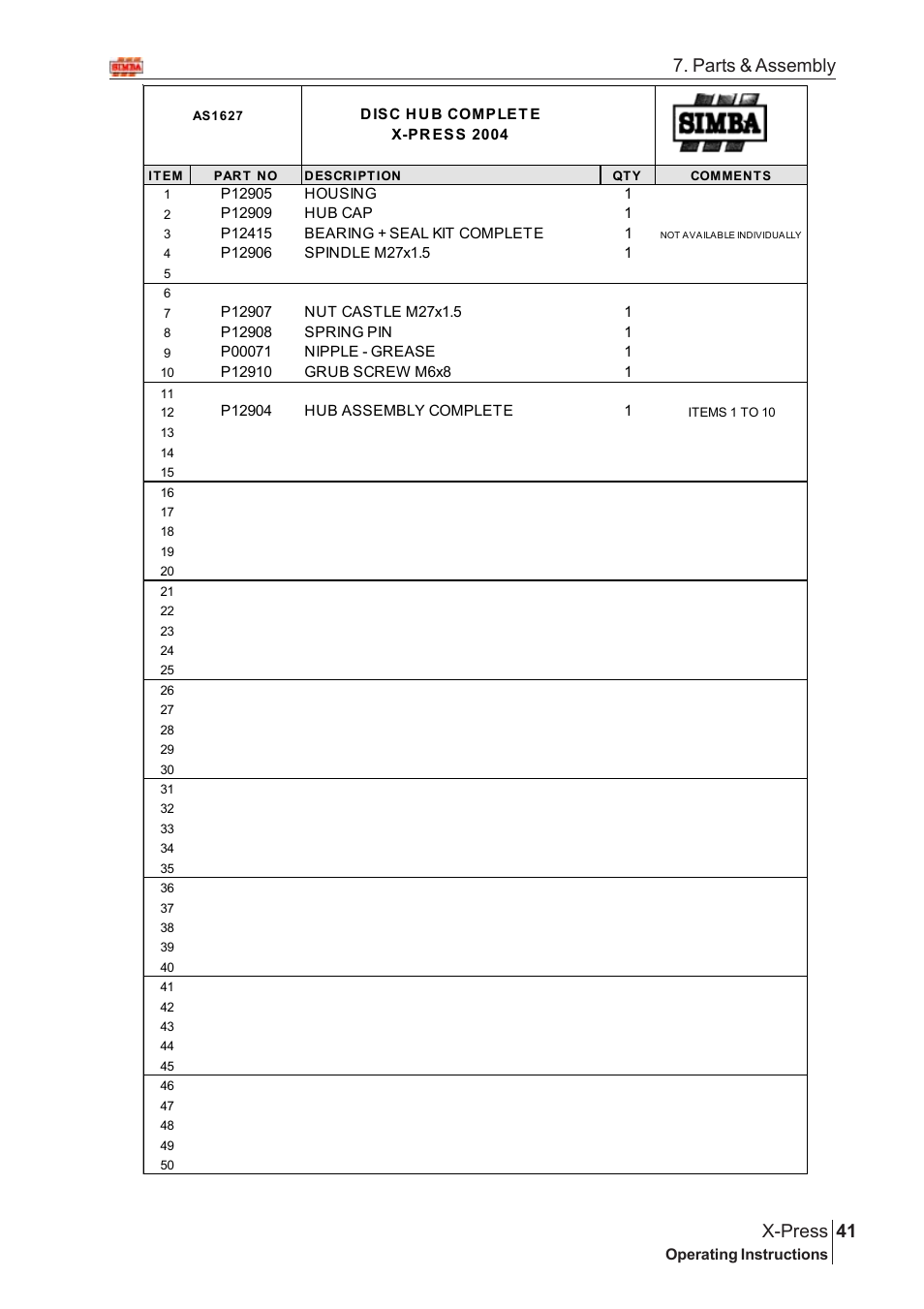41 x-press, Parts & assembly | Great Plains X-PresS 2005 Assembly Instructions User Manual | Page 7 / 20