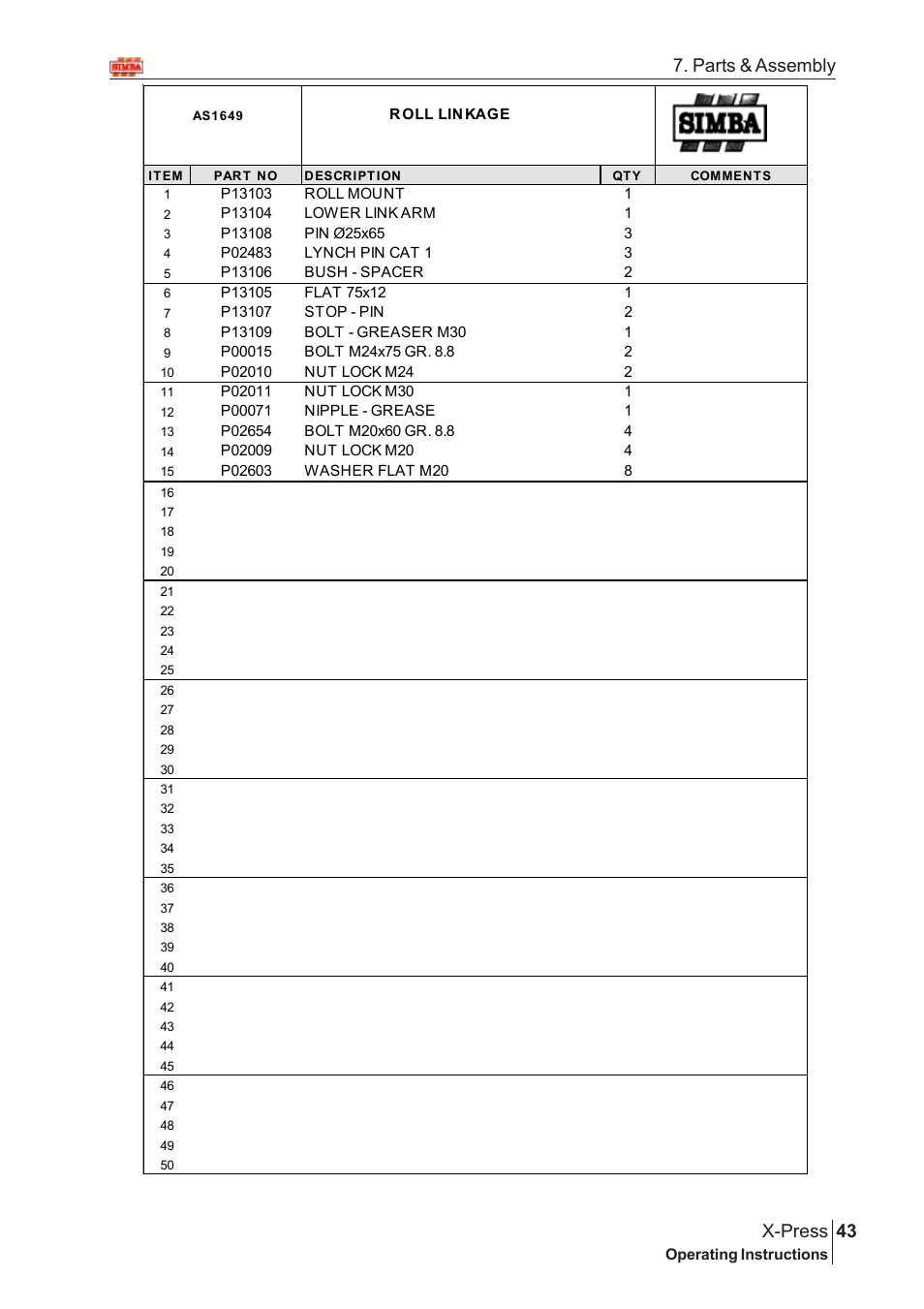 43 x-press, Parts & assembly | Great Plains X-PresS 2005 Assembly Instructions User Manual | Page 9 / 20