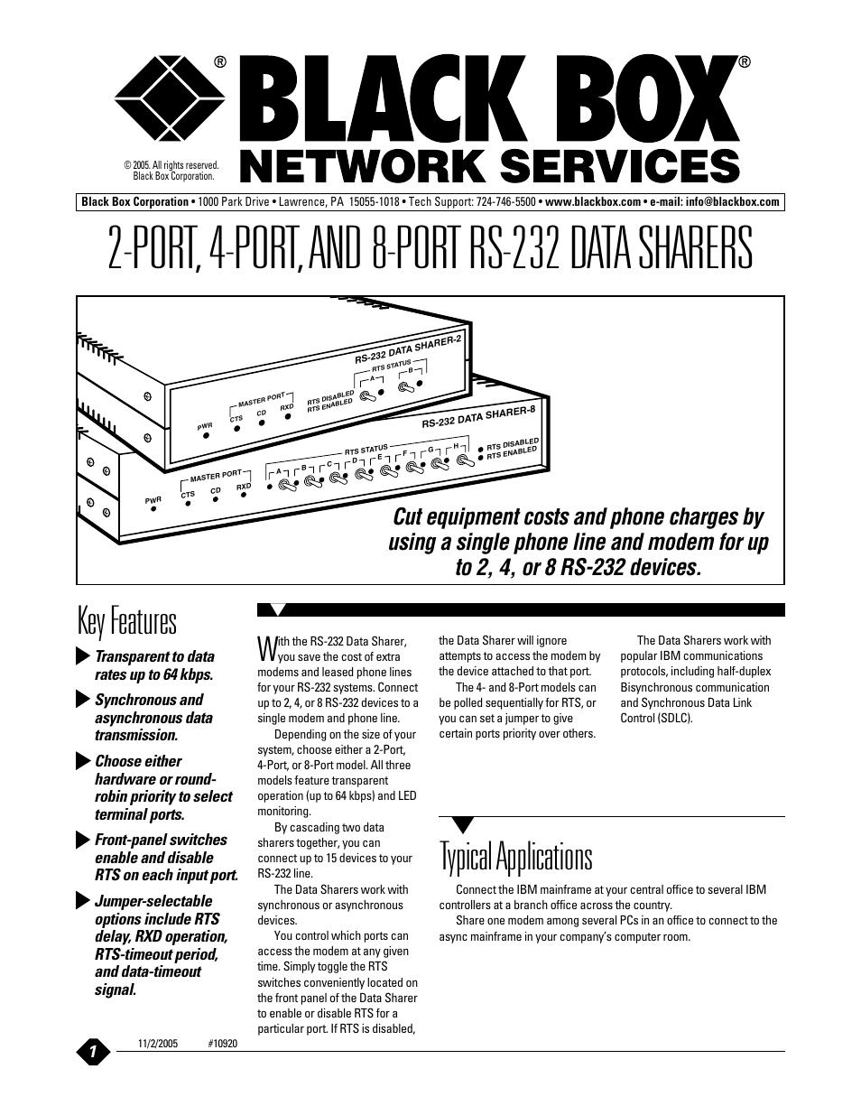 Black Box DATA SHARER RS-232 User Manual | 3 pages