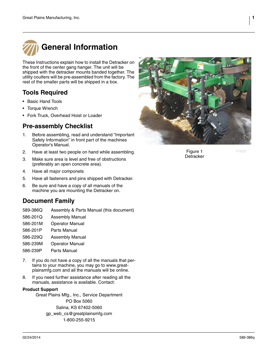 General information, Tools required, Pre-assembly checklist | Document family, Product support | Great Plains Detracker Assembly Instructions User Manual | Page 5 / 12