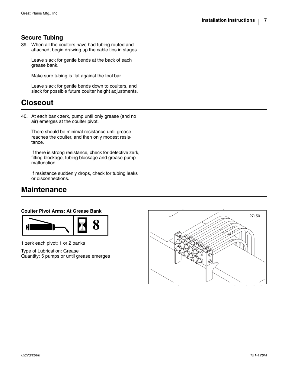 Secure tubing, Closeout, Maintenance | Great Plains 1005 Assembly Instructions User Manual | Page 7 / 8