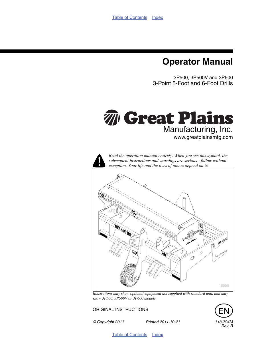 Great Plains 3P600 Operator Manual User Manual | 60 pages