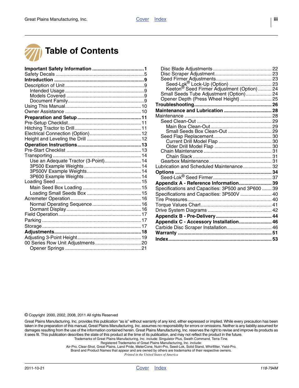 Great Plains 3P600 Operator Manual User Manual | Page 3 / 60