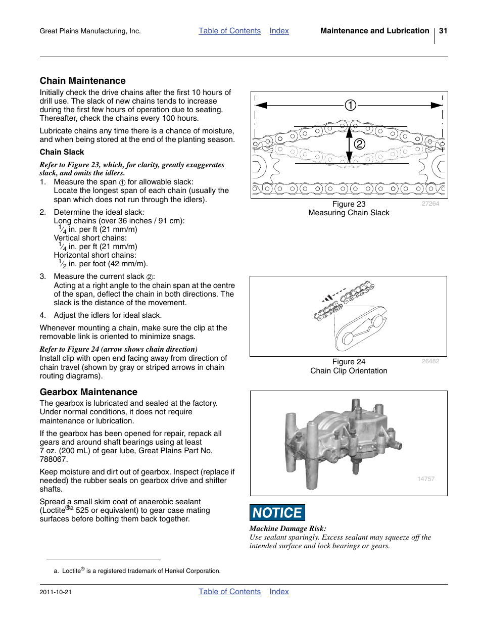 Chain maintenance, Chain slack, Gearbox maintenance | Great Plains 3P600 Operator Manual User Manual | Page 35 / 60