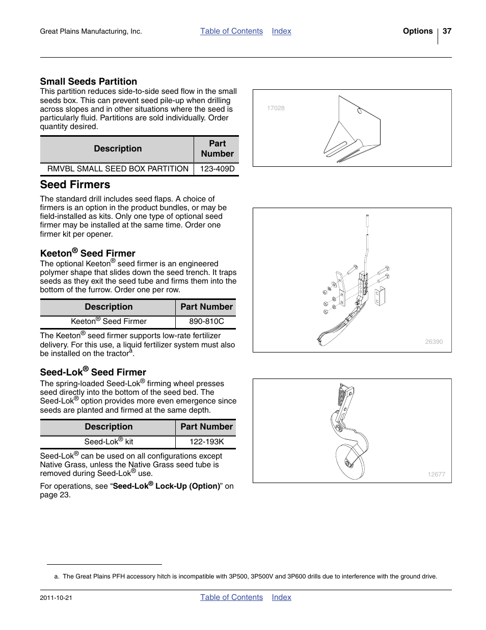 Small seeds partition, Seed firmers, Keeton® seed firmer | Seed-lok® seed firmer, Seed-lok | Great Plains 3P600 Operator Manual User Manual | Page 41 / 60
