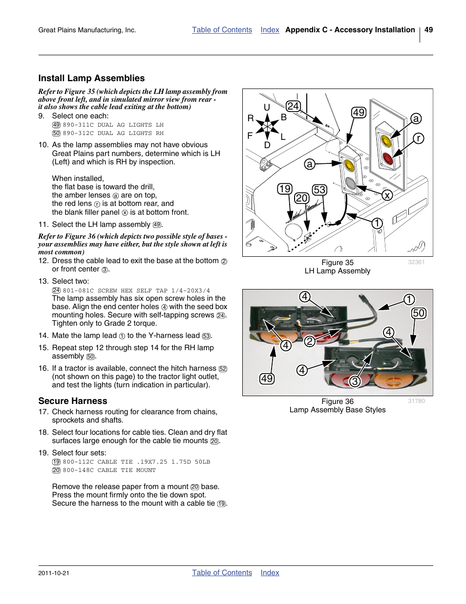 Install lamp assemblies, Secure harness | Great Plains 3P600 Operator Manual User Manual | Page 53 / 60