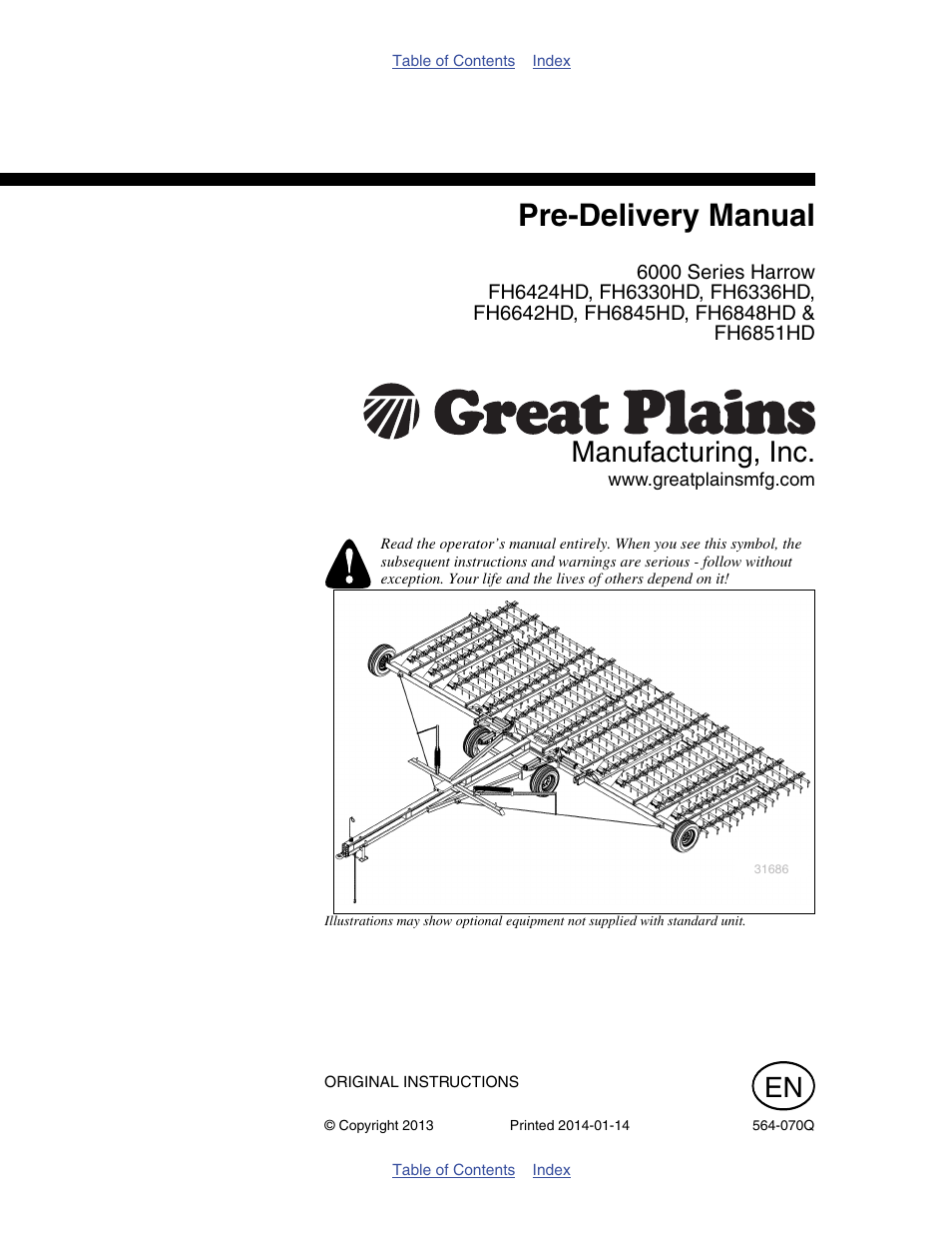 Great Plains FH6800HD Predelivery Manual User Manual | 40 pages