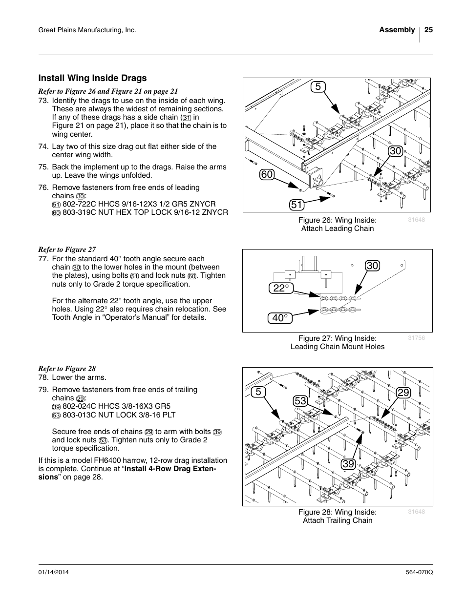 Install wing inside drags | Great Plains FH6800HD Predelivery Manual User Manual | Page 29 / 40