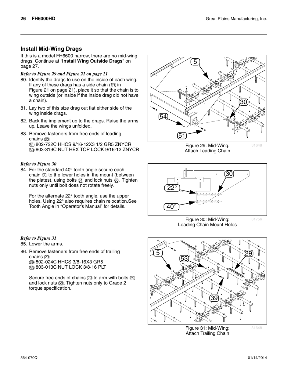 Install mid-wing drags | Great Plains FH6800HD Predelivery Manual User Manual | Page 30 / 40