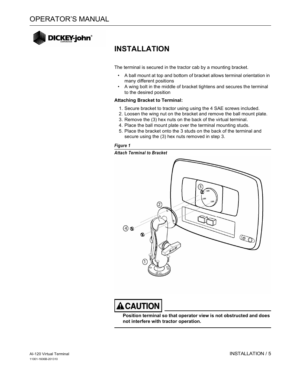 Installation, Operator’s manual | Great Plains DICKEY-john AI-120 12-inch Virtual Terminal User Manual | Page 13 / 193