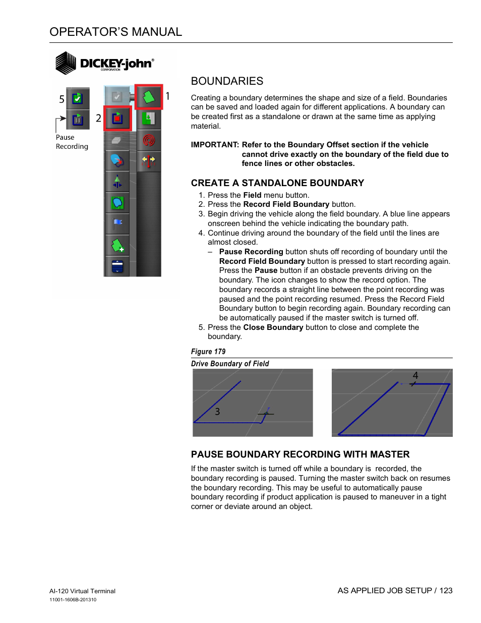 Operator’s manual, Boundaries | Great Plains DICKEY-john AI-120 12-inch Virtual Terminal User Manual | Page 131 / 193