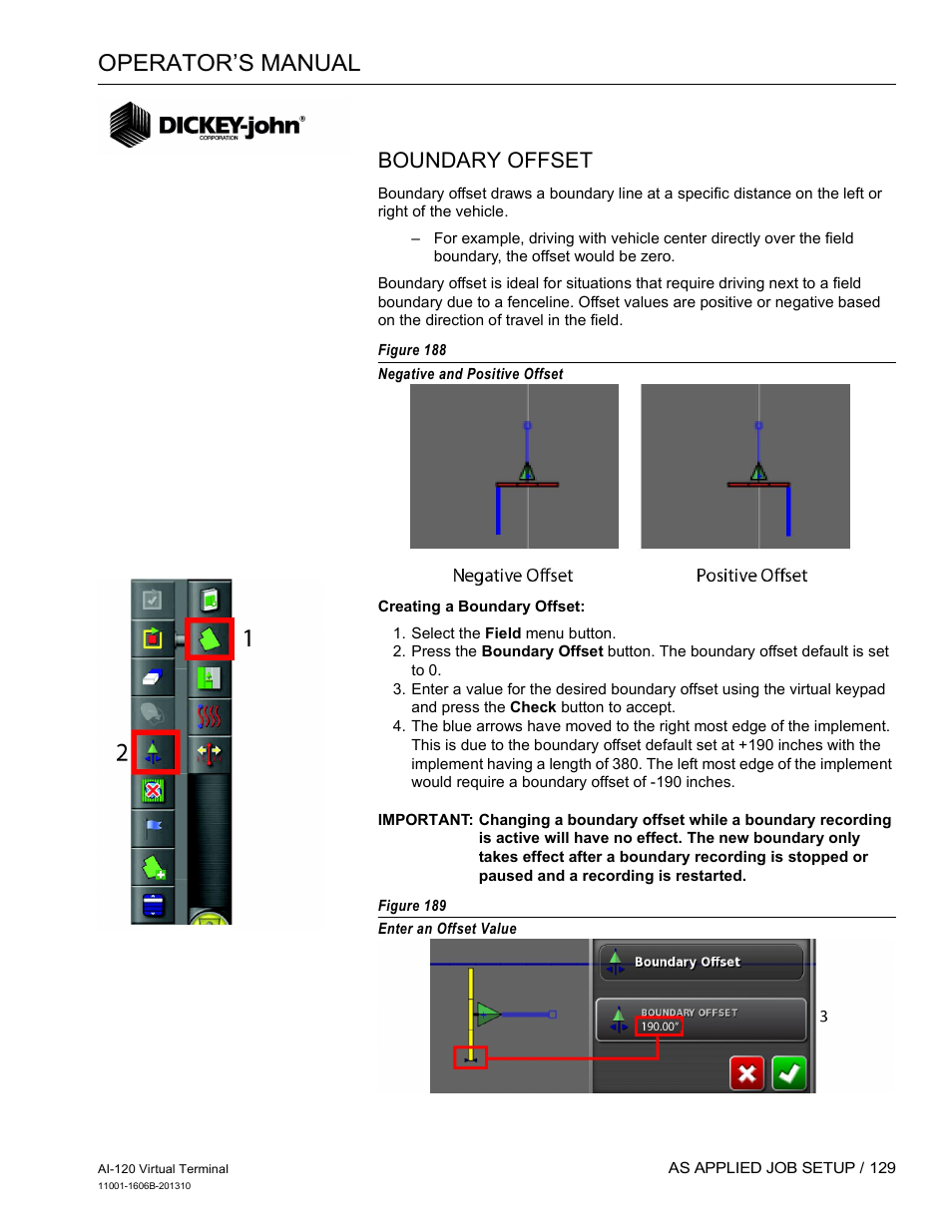 Operator’s manual, Boundary offset | Great Plains DICKEY-john AI-120 12-inch Virtual Terminal User Manual | Page 137 / 193