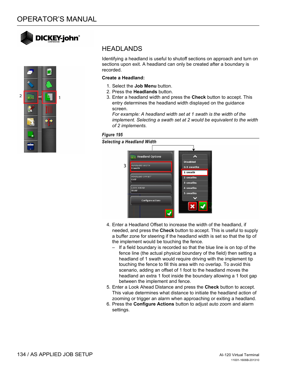 Operator’s manual, Headlands | Great Plains DICKEY-john AI-120 12-inch Virtual Terminal User Manual | Page 142 / 193