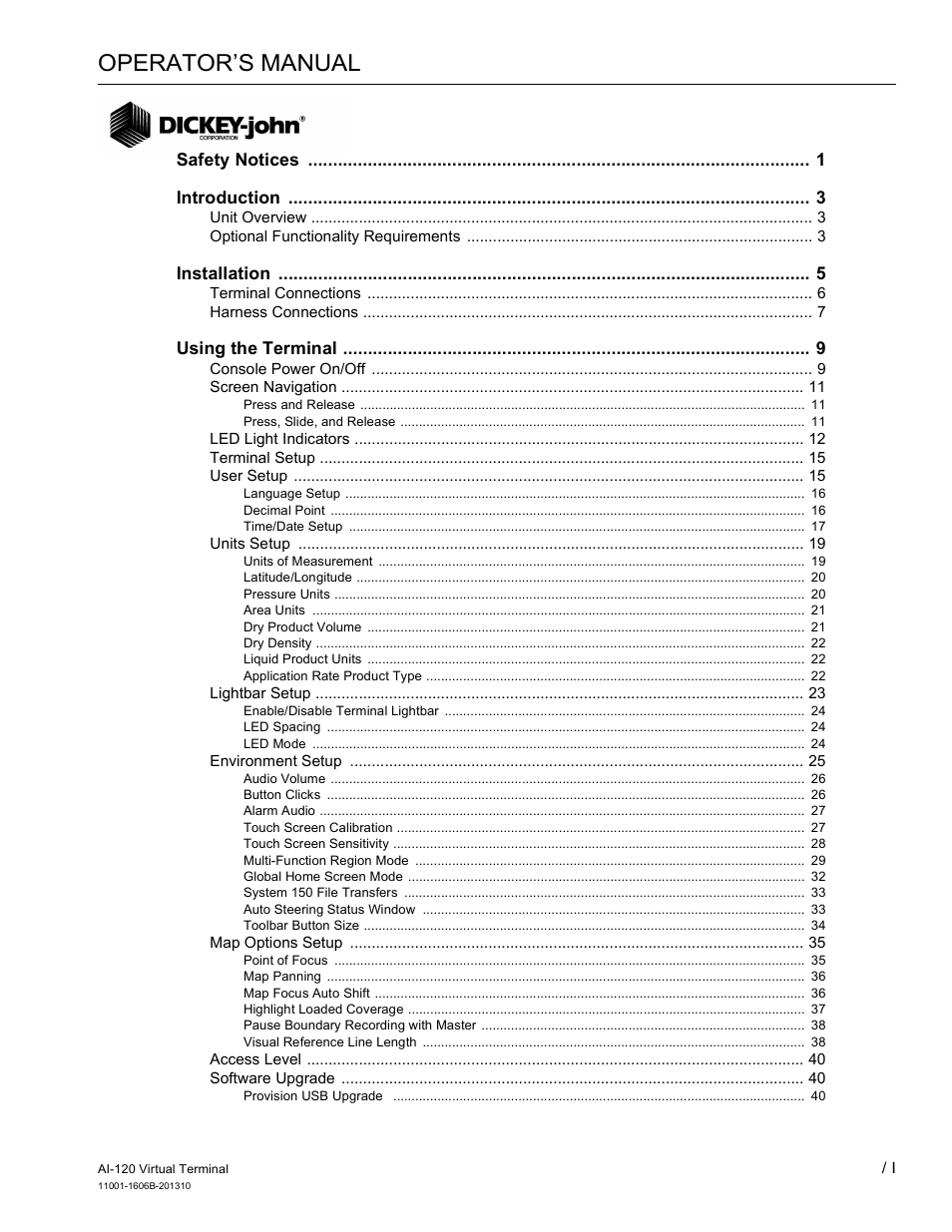 Operator’s manual | Great Plains DICKEY-john AI-120 12-inch Virtual Terminal User Manual | Page 3 / 193