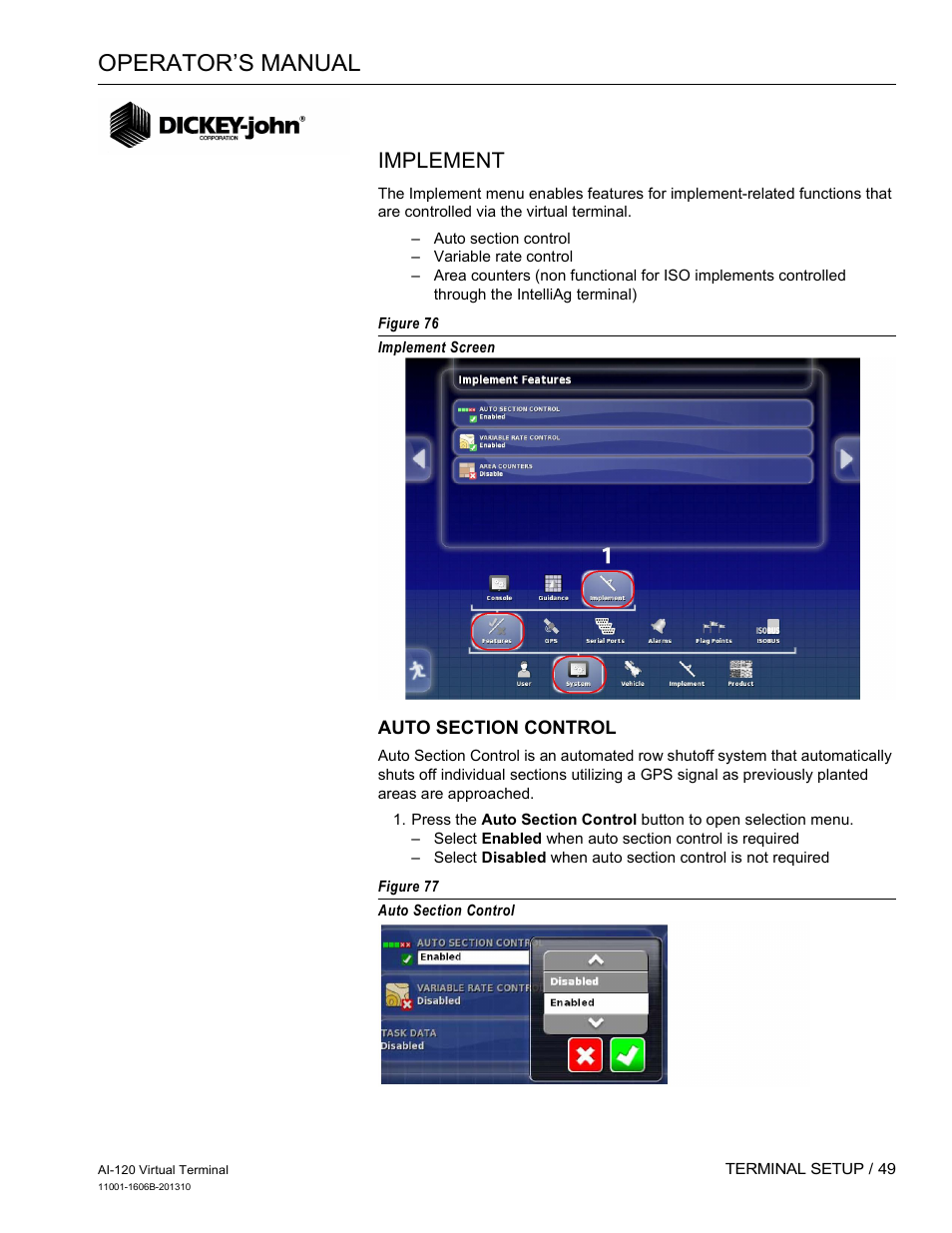 Operator’s manual, Implement | Great Plains DICKEY-john AI-120 12-inch Virtual Terminal User Manual | Page 57 / 193