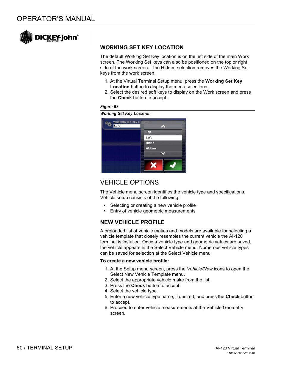 Operator’s manual, Vehicle options | Great Plains DICKEY-john AI-120 12-inch Virtual Terminal User Manual | Page 68 / 193