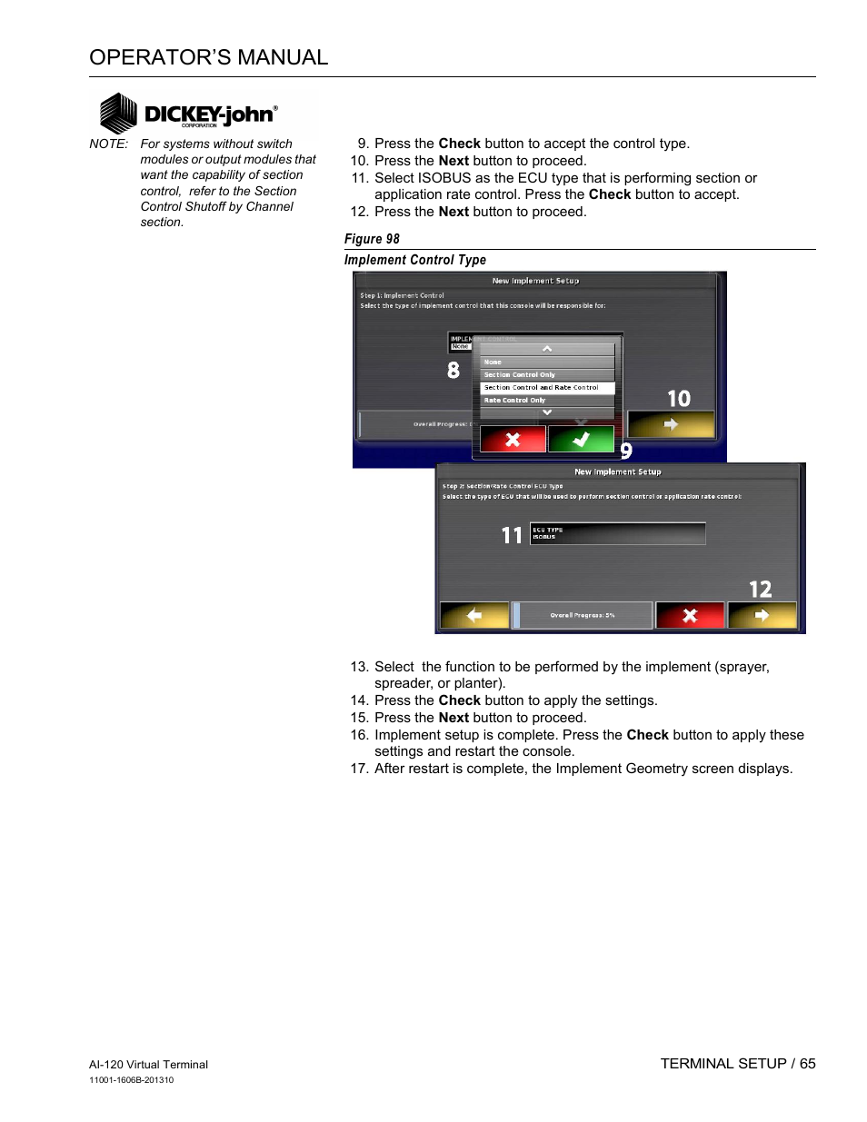 Operator’s manual | Great Plains DICKEY-john AI-120 12-inch Virtual Terminal User Manual | Page 73 / 193