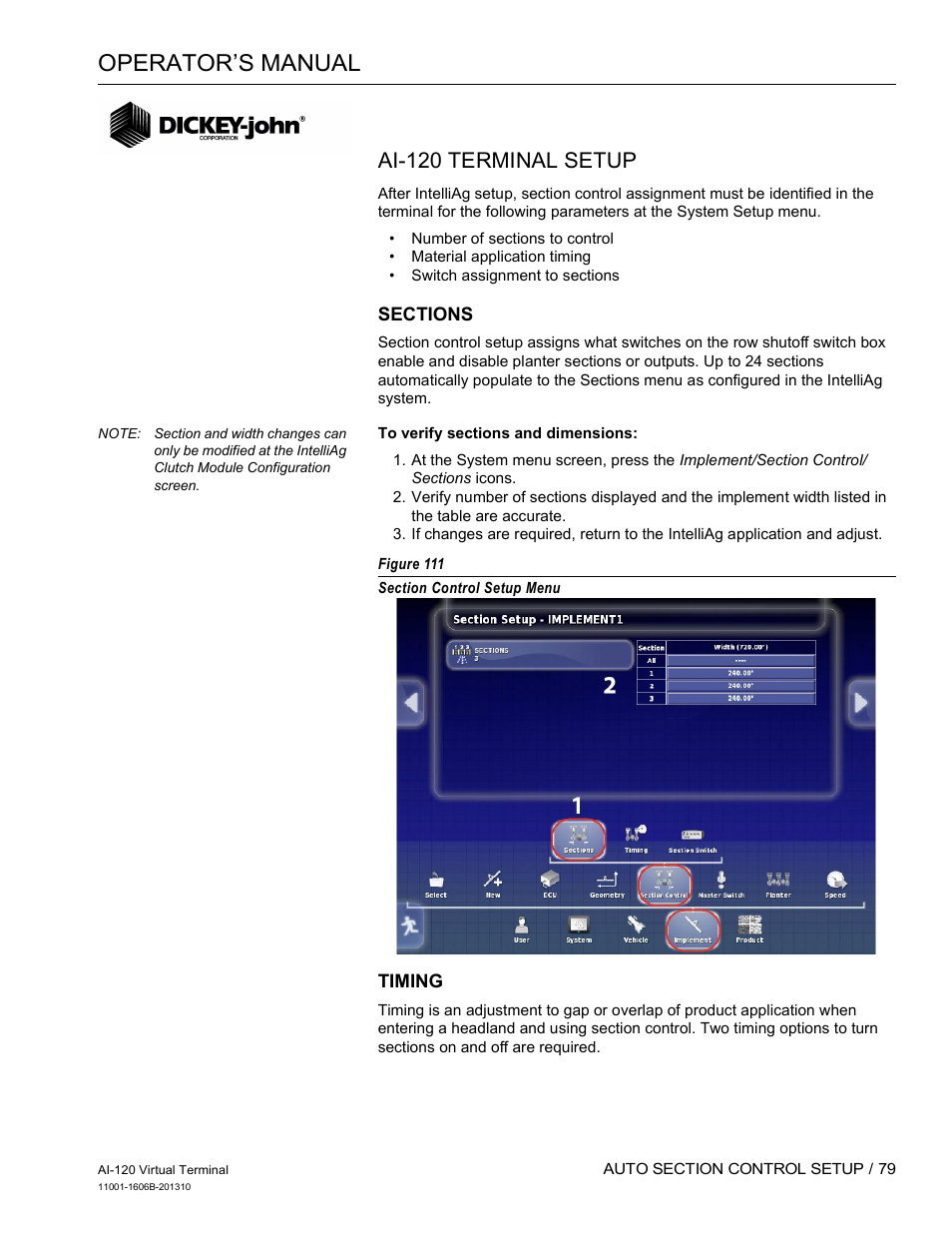 Operator’s manual, Ai-120 terminal setup | Great Plains DICKEY-john AI-120 12-inch Virtual Terminal User Manual | Page 87 / 193