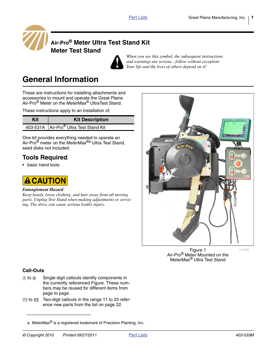 Great Plains Air-Pro Meter Ultra Test Stand Kit User Manual | 22 pages