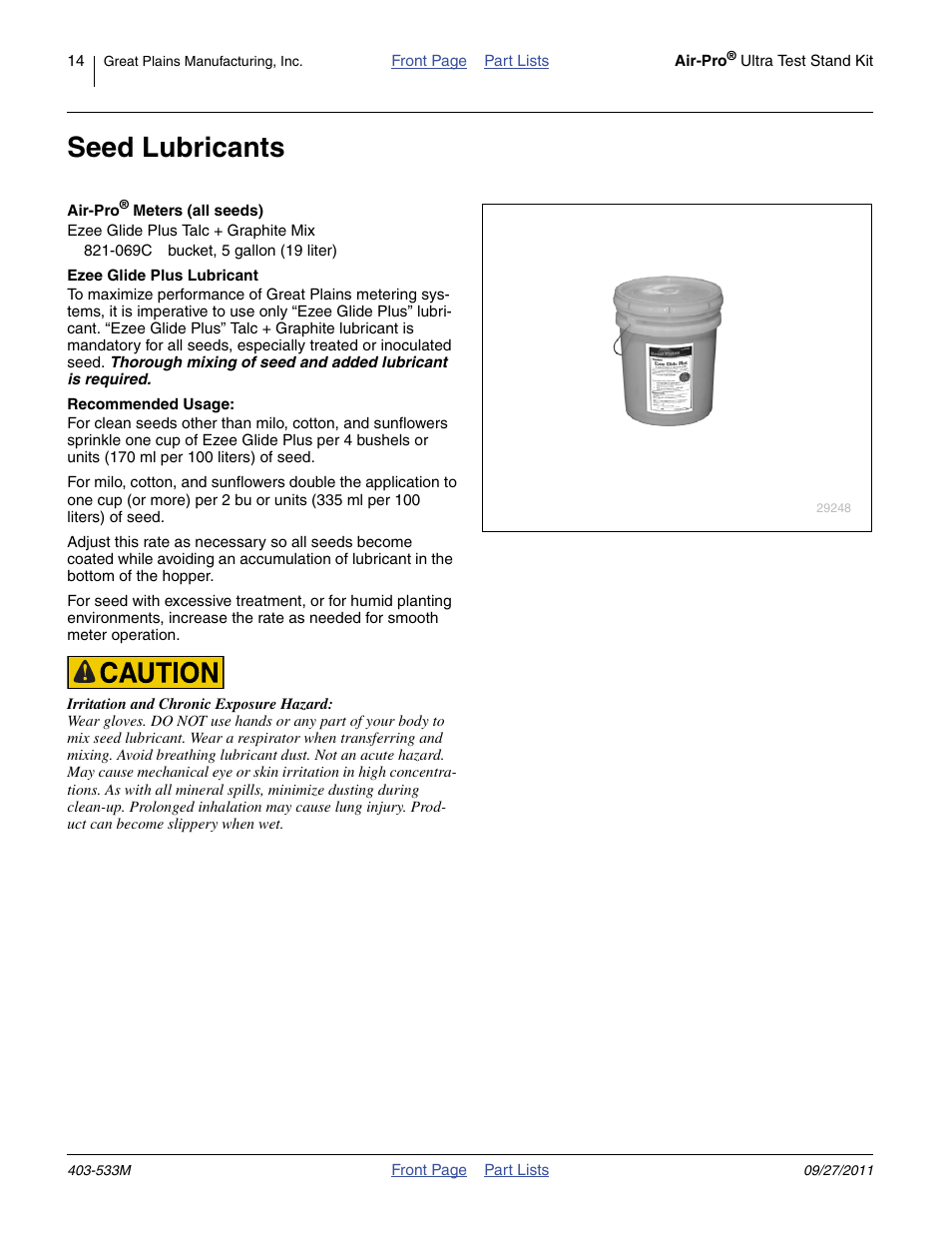 Seed lubricants | Great Plains Air-Pro Meter Ultra Test Stand Kit User Manual | Page 14 / 22