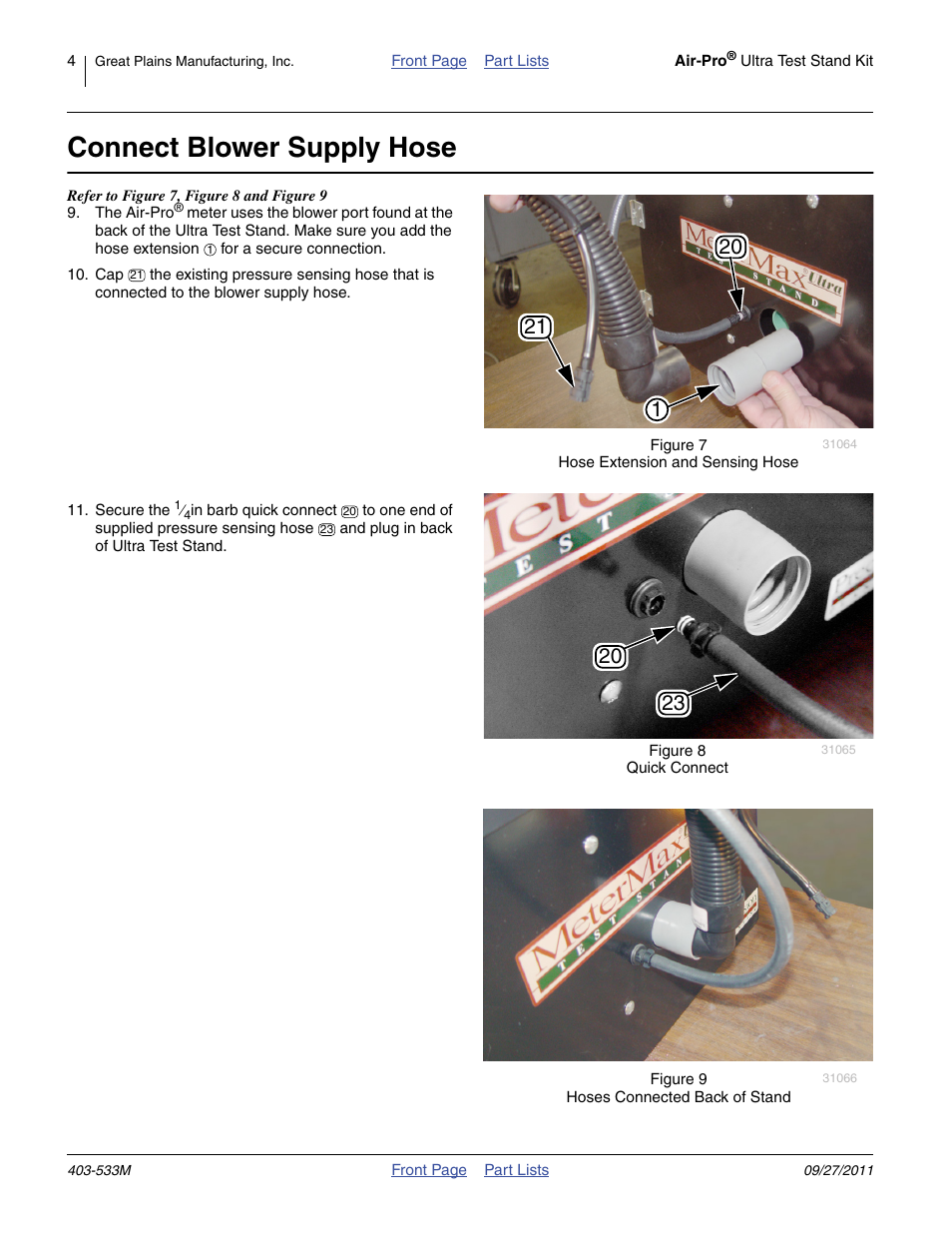 Connect blower supply hose | Great Plains Air-Pro Meter Ultra Test Stand Kit User Manual | Page 4 / 22