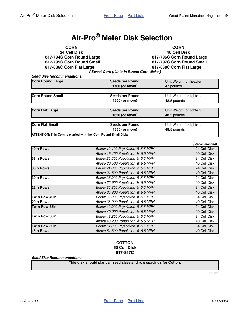 Air-pro® meter disk selection, Air-pro, Meter disk selection | Great Plains Air-Pro Meter Ultra Test Stand Kit User Manual | Page 9 / 22