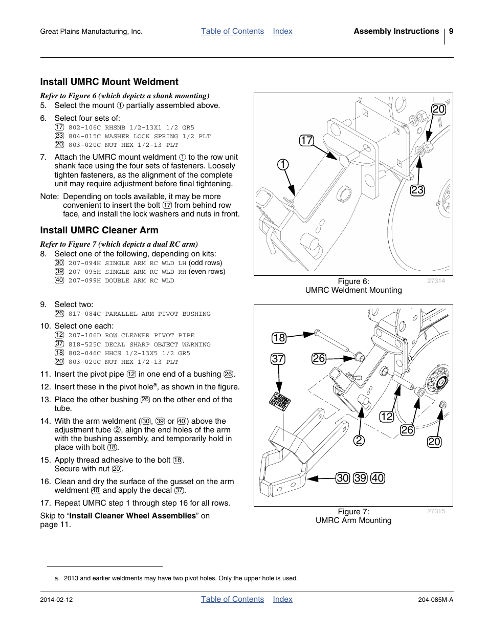 Install umrc mount weldment, Install umrc cleaner arm | Great Plains 207-216K Operator Manual User Manual | Page 13 / 46