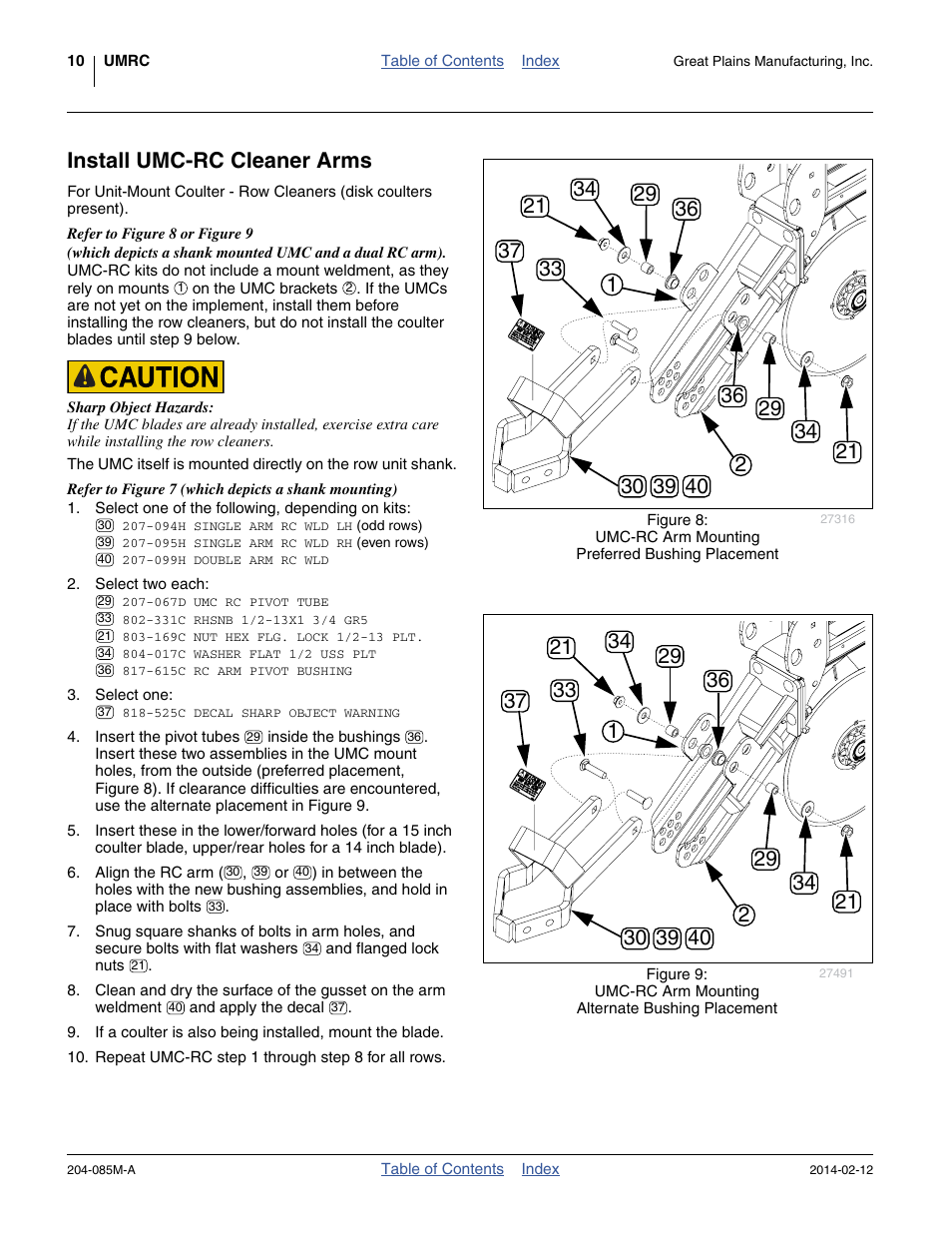 Install umc-rc cleaner arms | Great Plains 207-216K Operator Manual User Manual | Page 14 / 46