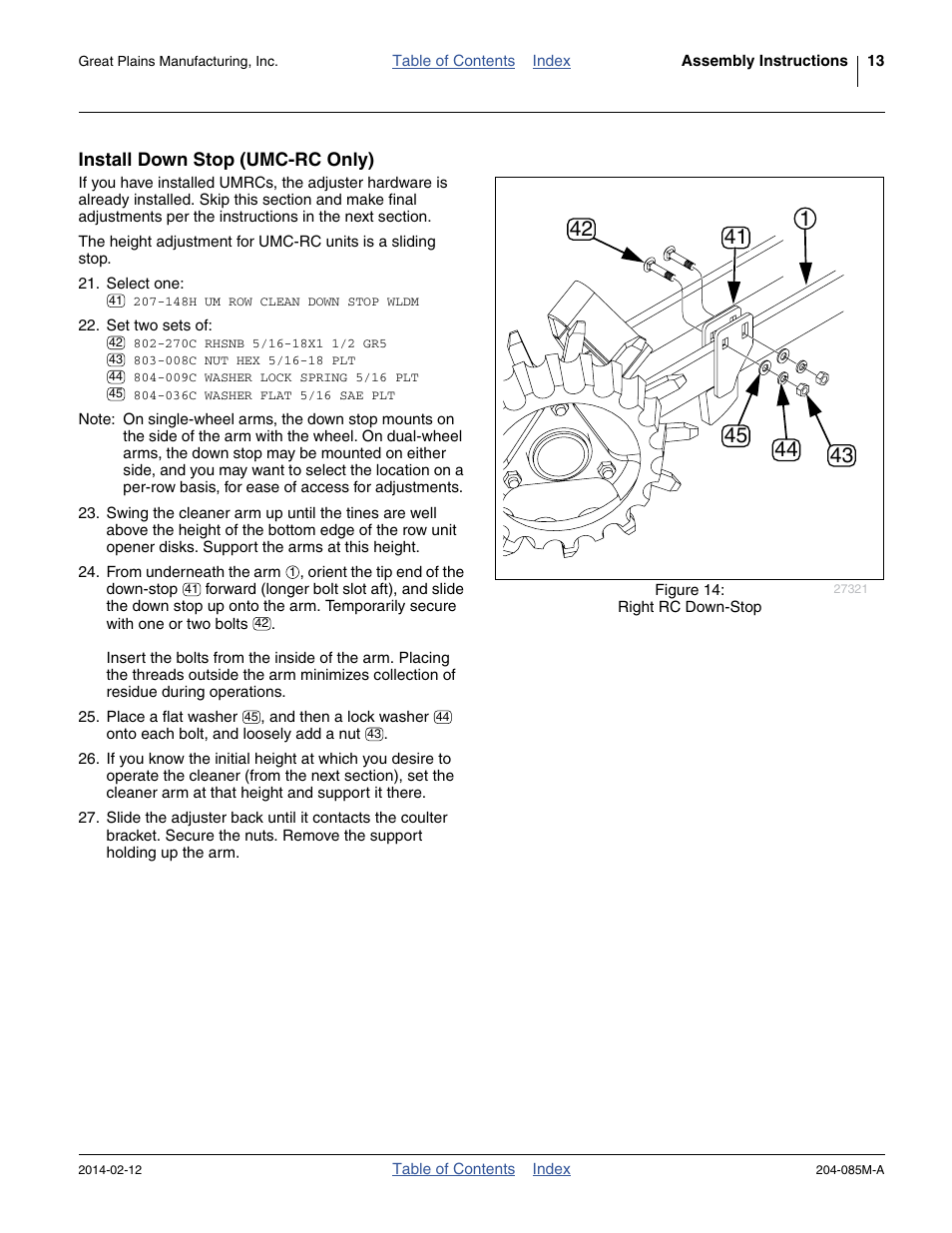 Install down stop (umc-rc only) | Great Plains 207-216K Operator Manual User Manual | Page 17 / 46