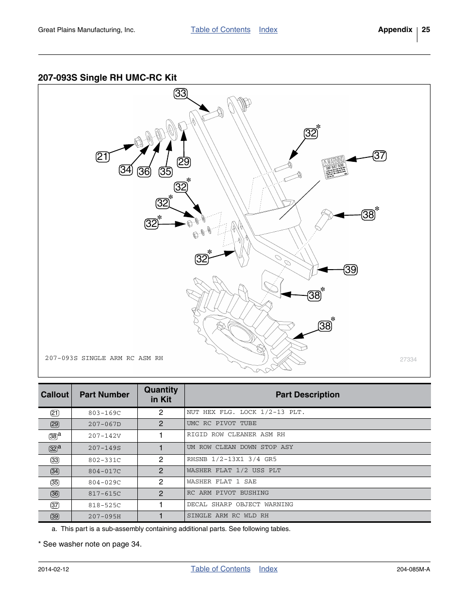 093s single rh umc-rc kit, 142v rigid row cleaner asm rh | Great Plains 207-216K Operator Manual User Manual | Page 29 / 46