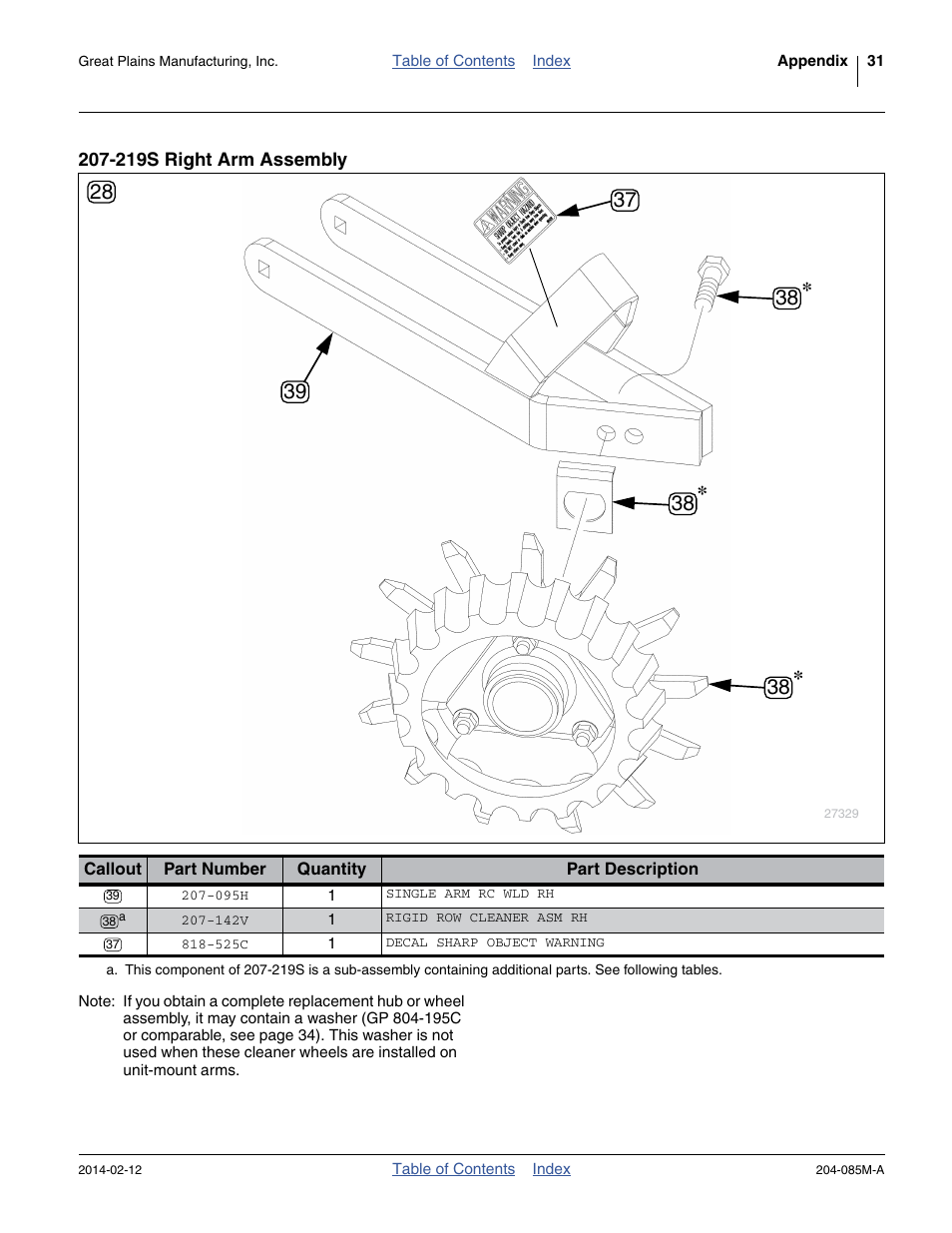 219s right arm assembly | Great Plains 207-216K Operator Manual User Manual | Page 35 / 46