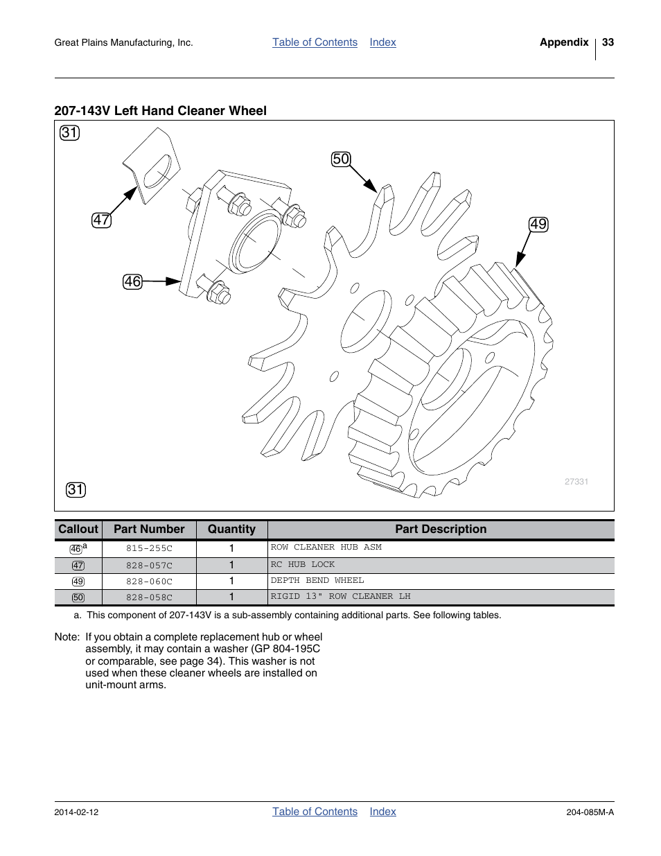 143v left hand cleaner wheel | Great Plains 207-216K Operator Manual User Manual | Page 37 / 46