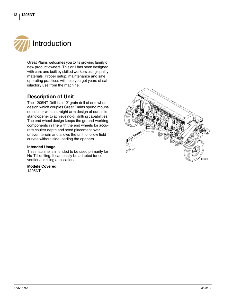 Introduction, Description of unit | Great Plains 1205NT Operator Manual User Manual | Page 14 / 74