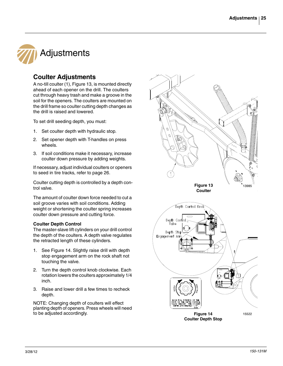 Adjustments, Coulter adjustments | Great Plains 1205NT Operator Manual User Manual | Page 27 / 74