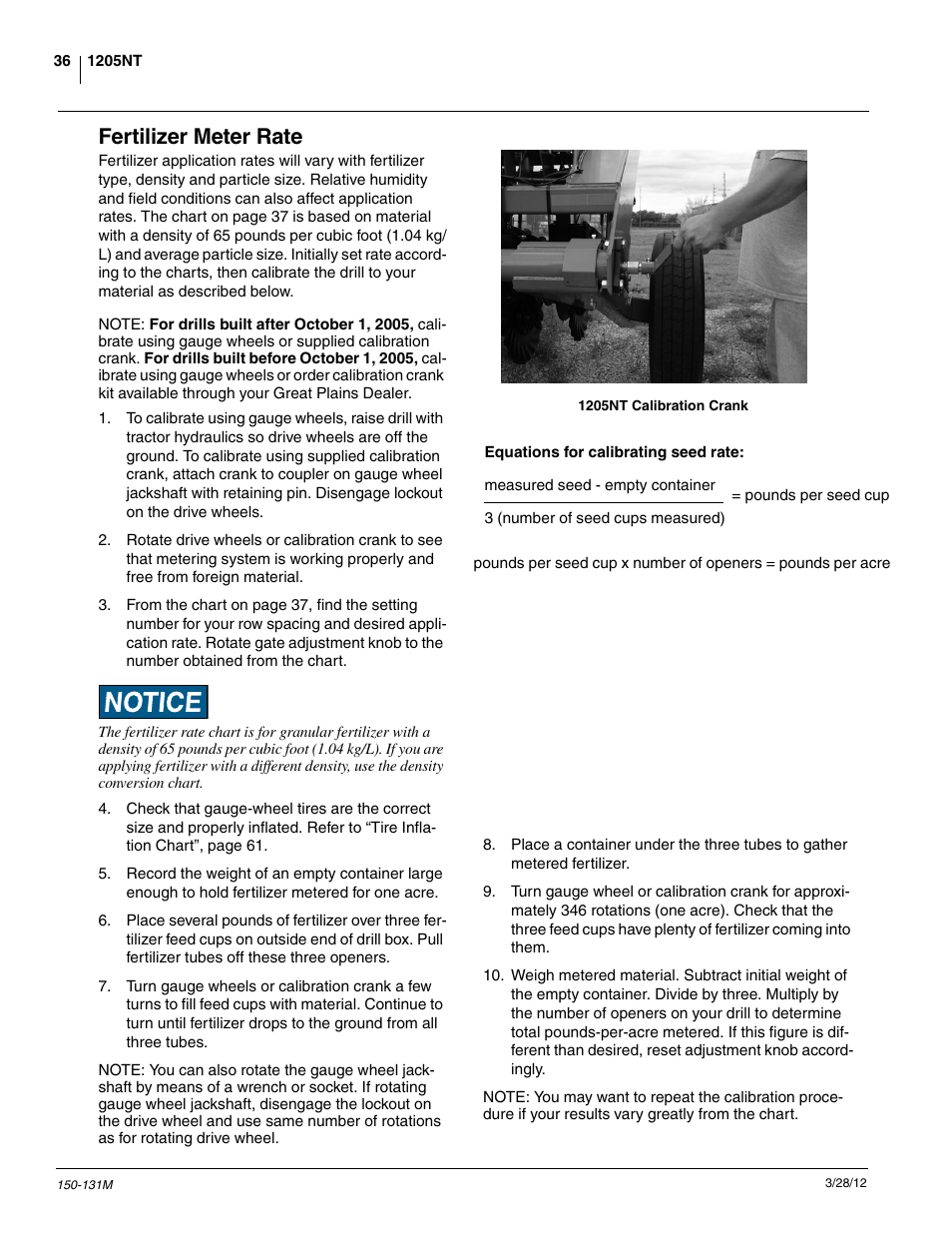Fertilizer meter rate | Great Plains 1205NT Operator Manual User Manual | Page 38 / 74