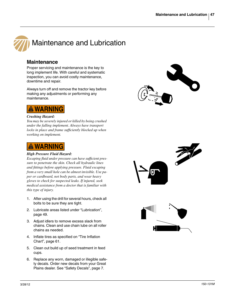 Maintenance and lubrication, Maintenance | Great Plains 1205NT Operator Manual User Manual | Page 49 / 74