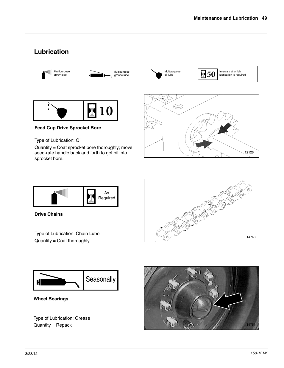 Seasonally, Lubrication | Great Plains 1205NT Operator Manual User Manual | Page 51 / 74