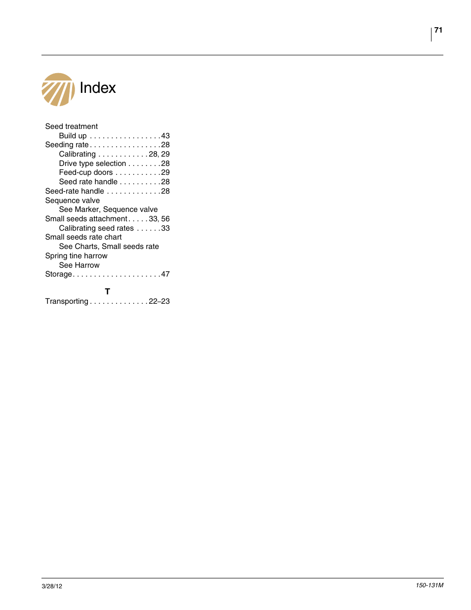 Index | Great Plains 1205NT Operator Manual User Manual | Page 73 / 74