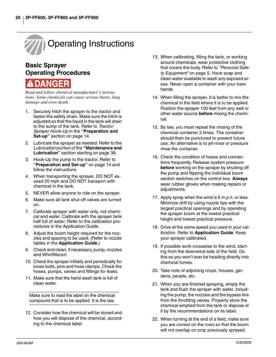 Operating instructions, Basic sprayer operating procedures | Great Plains 3P-FF900 Operator Manual User Manual | Page 22 / 47