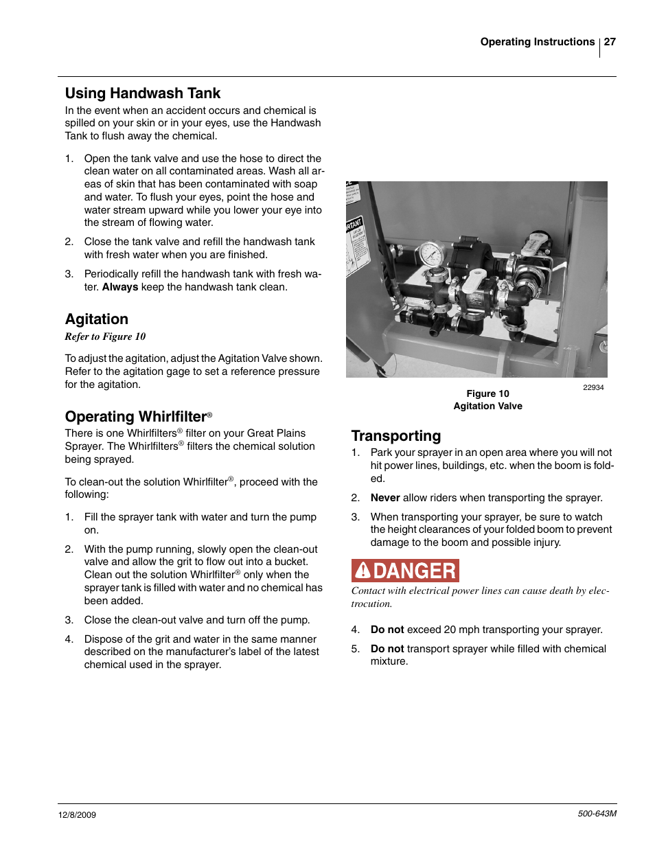 Using handwash tank, Agitation, Operating whirlfilter | Transporting | Great Plains 3P-FF900 Operator Manual User Manual | Page 29 / 47