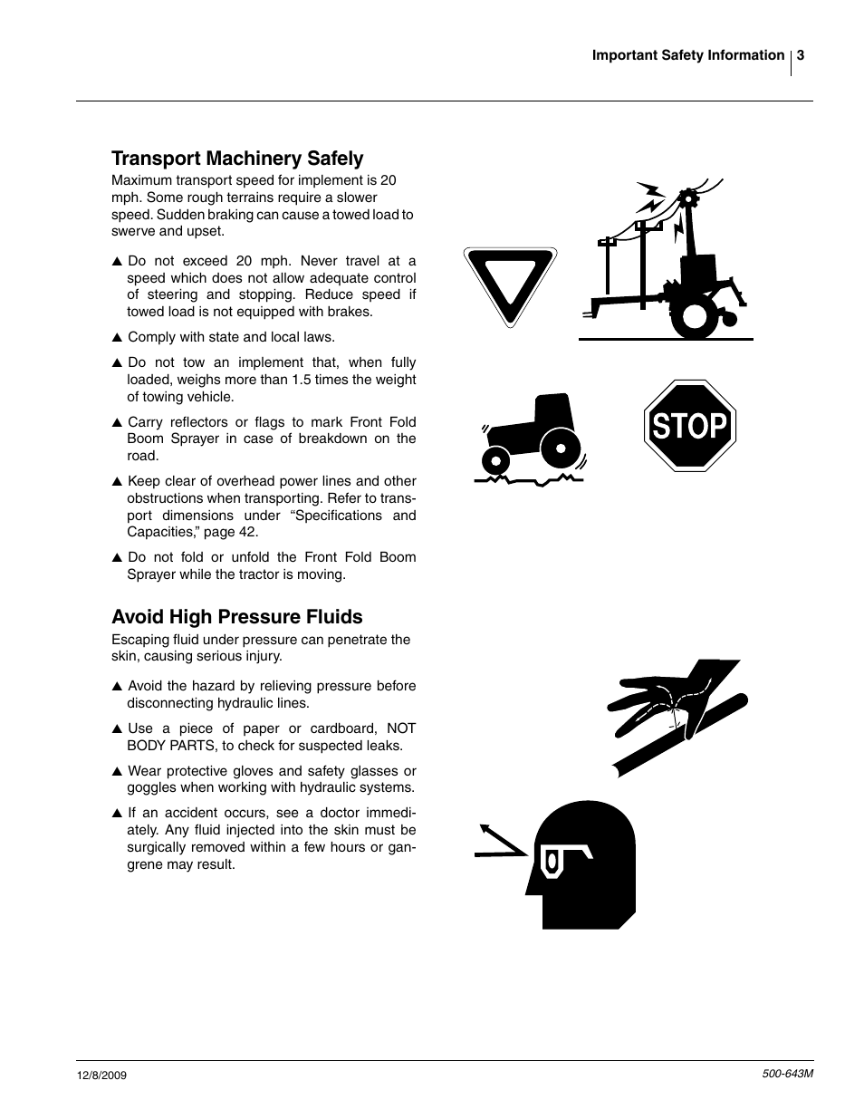 Transport machinery safely, Avoid high pressure fluids | Great Plains 3P-FF900 Operator Manual User Manual | Page 5 / 47