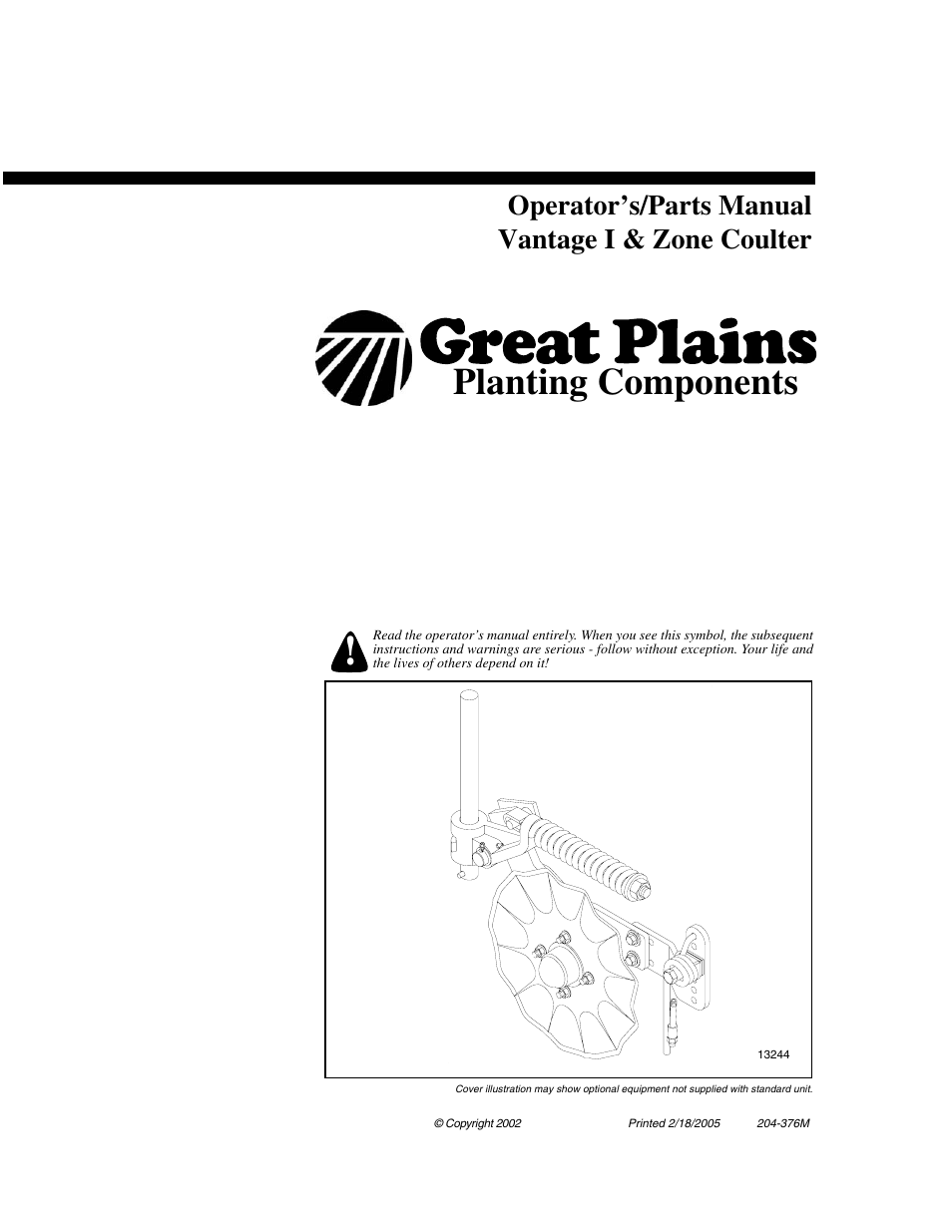 Great Plains Vantage I & Zone Coulter Fertilizer Coulters User Manual | 36 pages