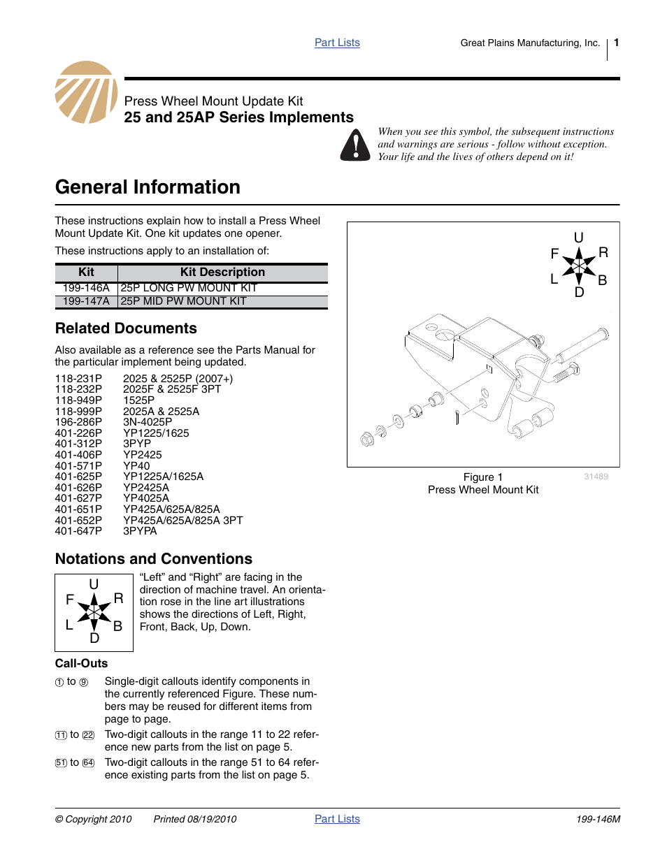 Great Plains Press Wheel Mount Kit 25 Series User Manual | 6 pages